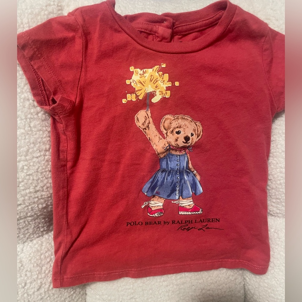 Ralph Lauren polo bear t shirt. baby girl, nine months.